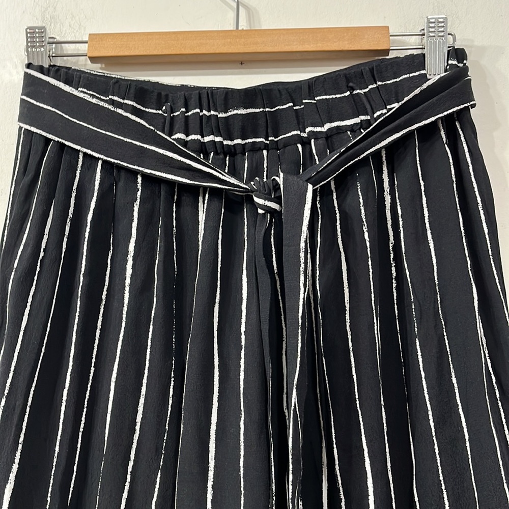 Wilfred Aritzia Faun Stripe Wide Leg Pant Tie Back Pull On Black/ White M - Picture 10 of 13